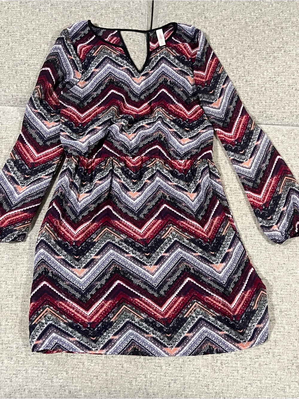 Chevron Long-Sleeve Dress - Multi Pink & Black
